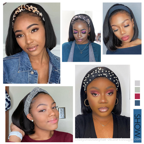 Headband Synthetic Hair Wigs Straight Bob Wigs For Black Women Curl Hair Daily Wig With Headband